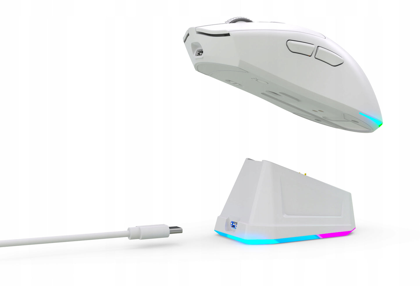 Balta optinė žaidimų pelė su įkrovimo stotele, PC, USB, Bluetooth 2.4GHz