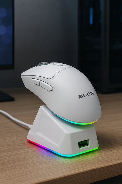 Balta optinė žaidimų pelė su įkrovimo stotele, PC, USB, Bluetooth 2.4GHz