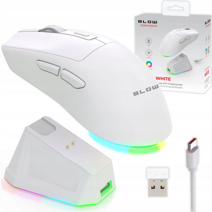 Balta optinė žaidimų pelė su įkrovimo stotele, PC, USB, Bluetooth 2.4GHz