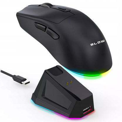 Juoda optinė žaidimų pelė su įkrovimo stotele, PC, USB, Bluetooth 2.4GHz