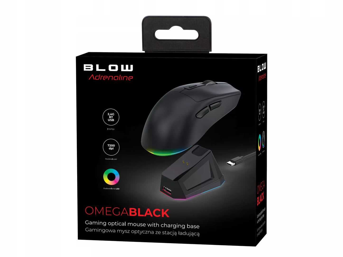 Juoda optinė žaidimų pelė su įkrovimo stotele, PC, USB, Bluetooth 2.4GHz