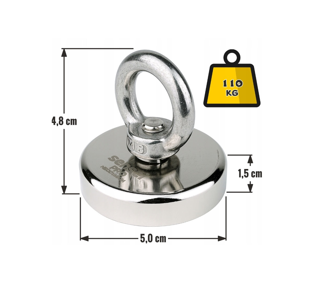 Magnetų žvejybos rinkinys neodimio magnetas (110kg) + 25m virvė