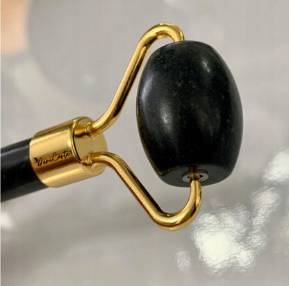 Veido masažuoklis Gua Sha akmuo, juodas nefrito volelis, dovanų rinkinys