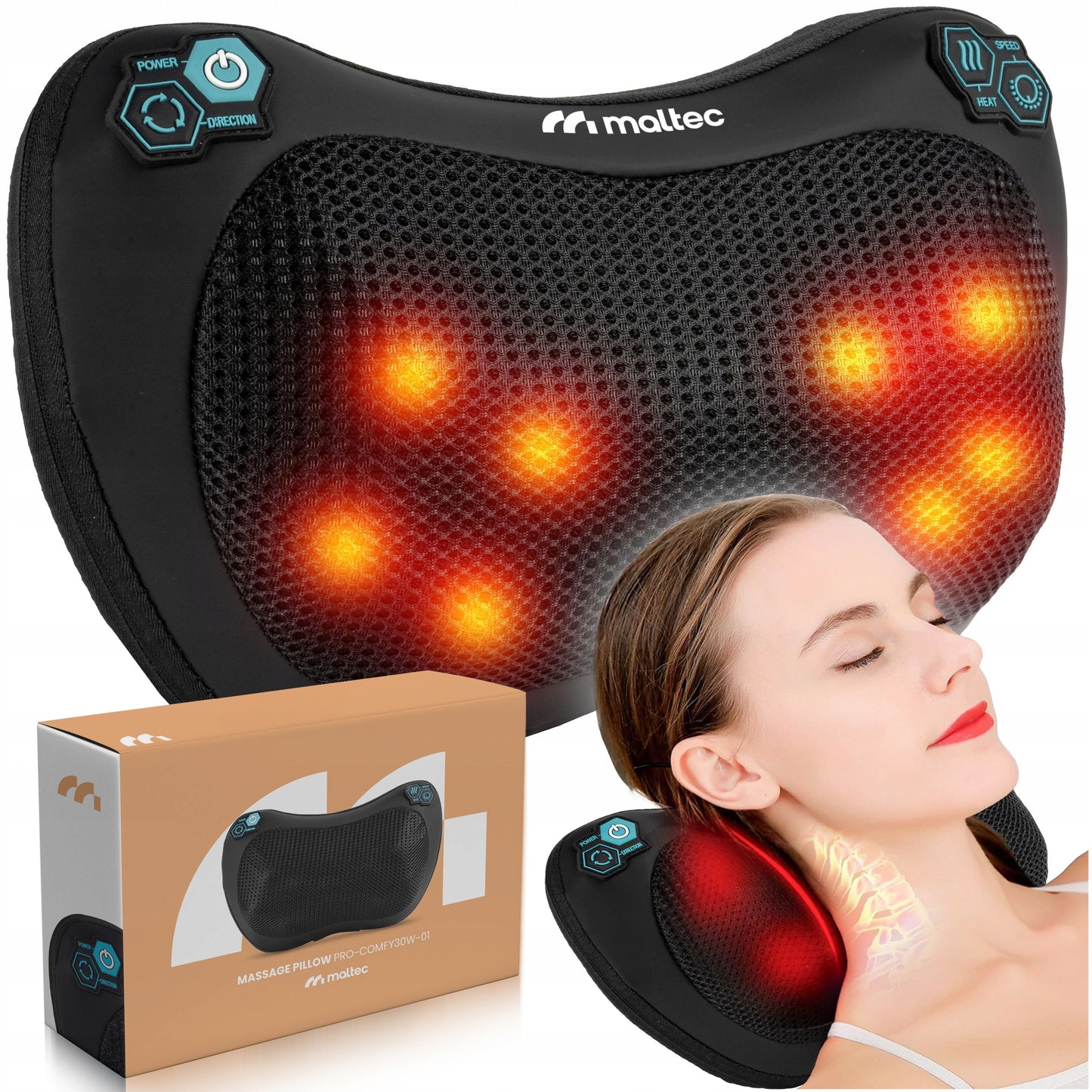 Masažuojanti pagalvė su šildymo funkcija – nugaros ir kaklo masažuoklis