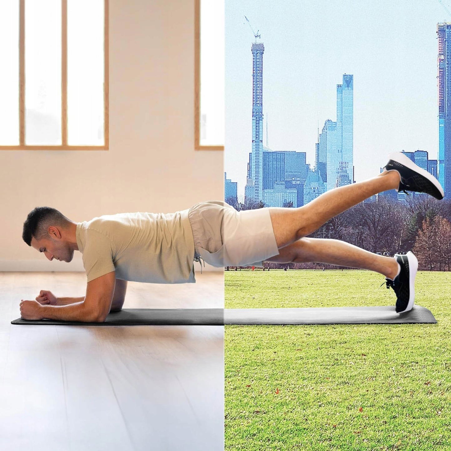 Guminis jogos ir pilateso kilimėlis treniruotėms sporto salėje