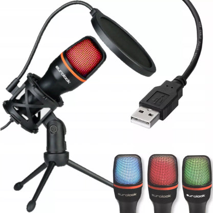 USB žaidimų mikrofonas su RGB apšvietimu ir stovu