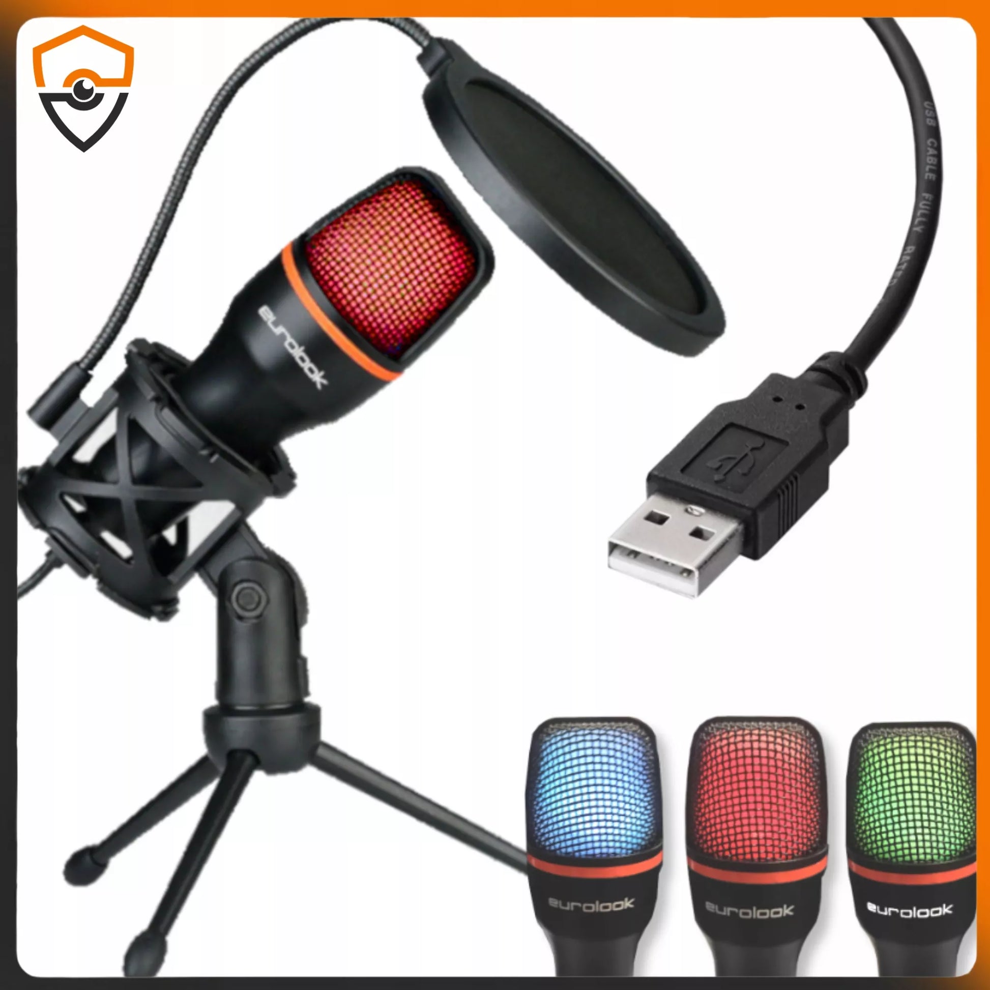 USB žaidimų mikrofonas su RGB apšvietimu ir stovu