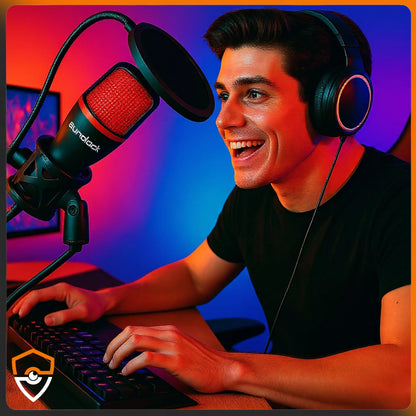 USB žaidimų mikrofonas su RGB apšvietimu ir stovu