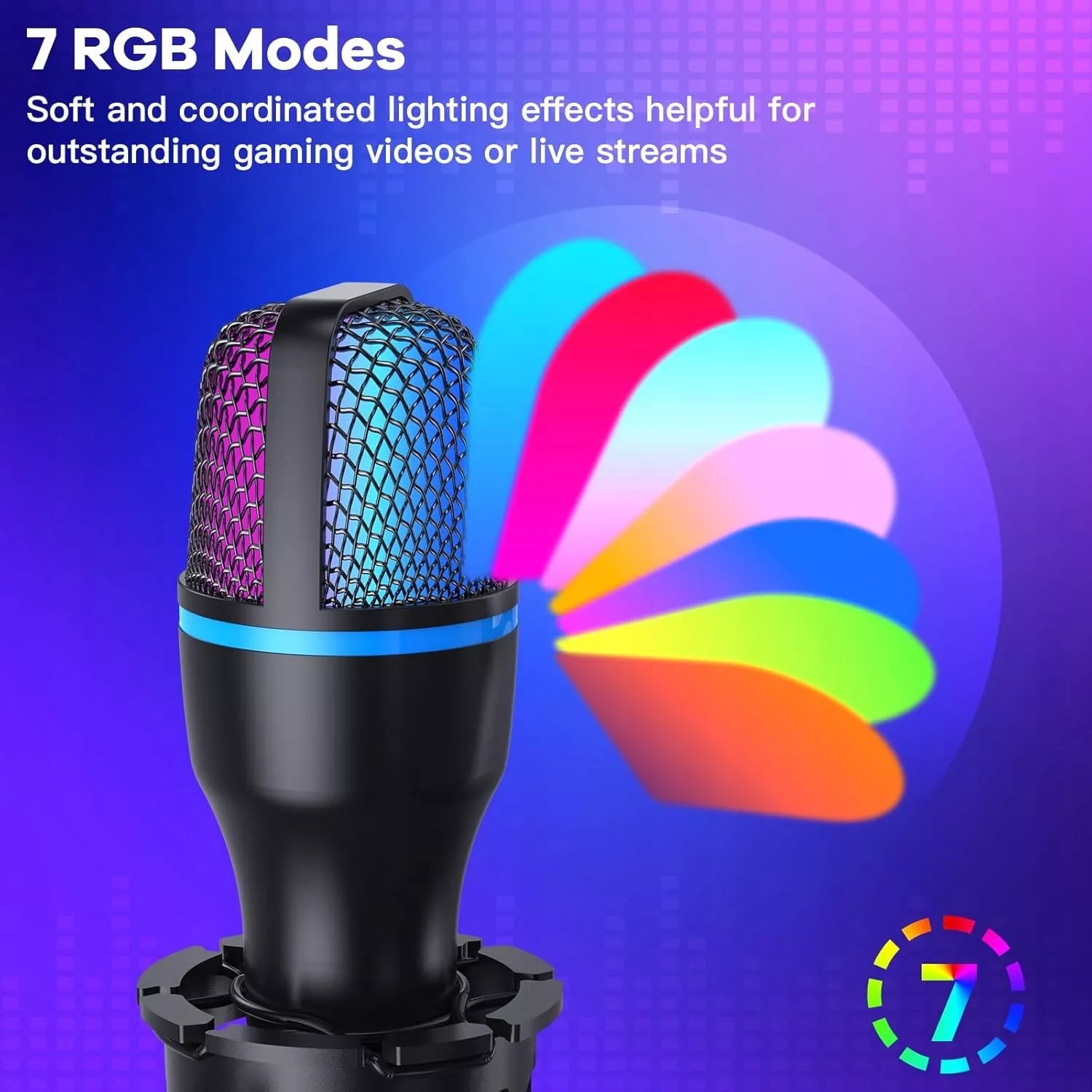 USB talpinis mikrofonas RGB – žaidimams, streamingui, vaizdo skambučiams + dėklas