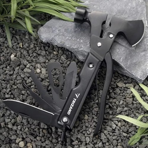 DAUGIAFUNKCINIS ĮRANKIS MULTITOOL 17-in-1 IŠGYVENIMO PLAKTUKAS KIRVUKAS PEILIS