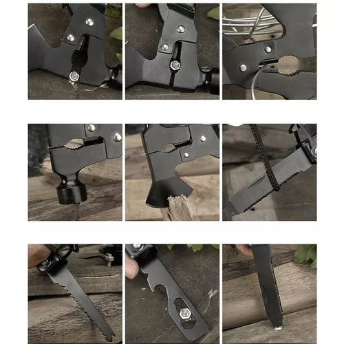 DAUGIAFUNKCINIS ĮRANKIS MULTITOOL 17-in-1 IŠGYVENIMO PLAKTUKAS KIRVUKAS PEILIS