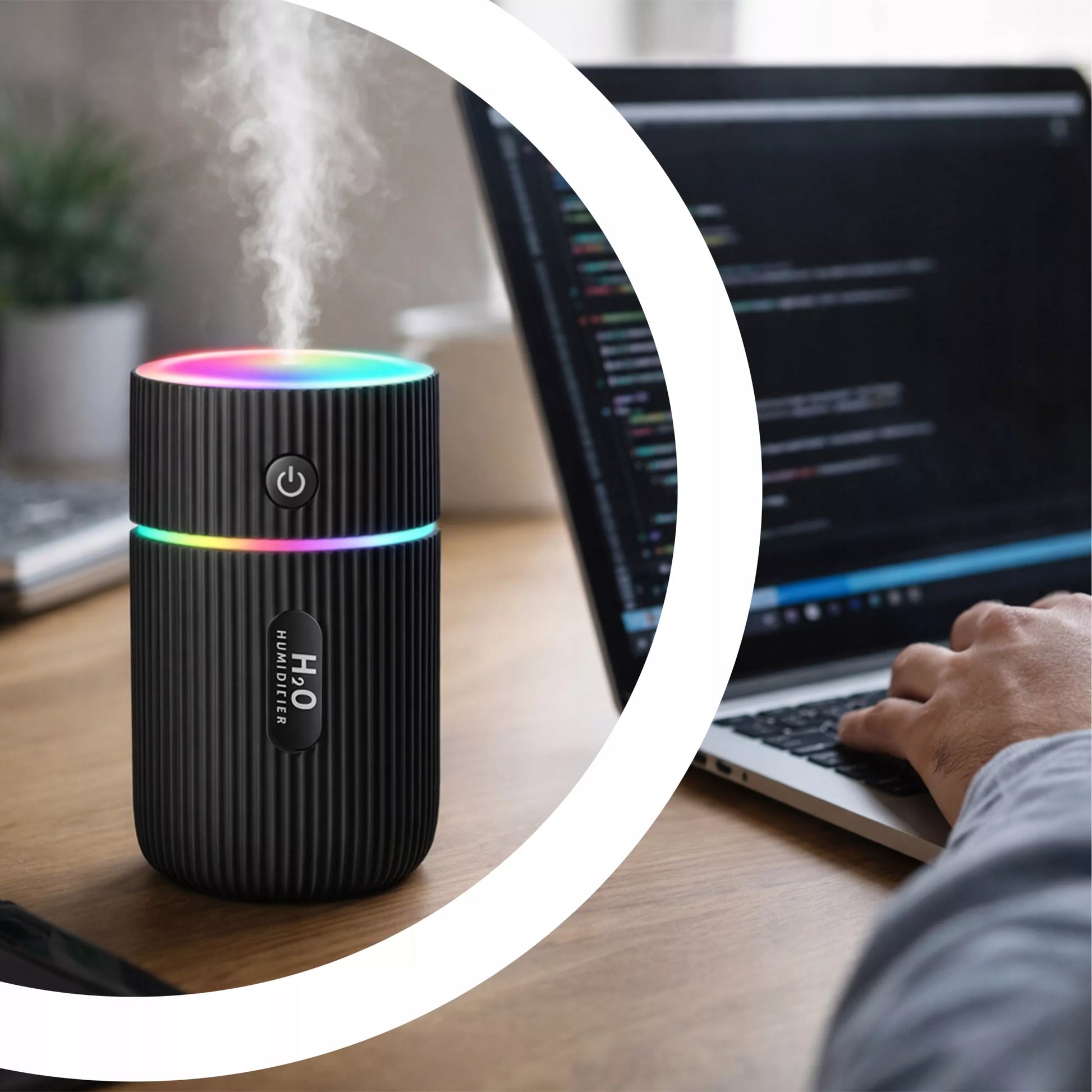 AUTOMOBILINIS ORO DRĖKINTUVAS, USB KVAPŲ DIFUZORIUS, RGB NAKTINĖ LEIDELĖ