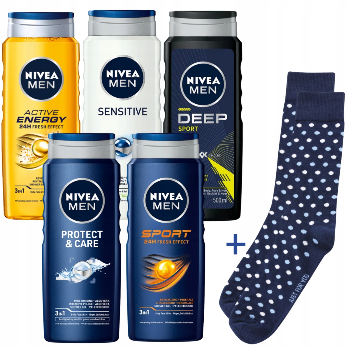 NIVEA MEN Vyriškas dušo želė - Prausiklis kūnui 500ml x5 + DOVANA