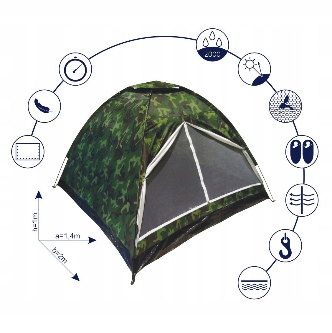 2 Asmenų Kempingo Palapinė MORO su Tinkleliu Nuo Uodų CAPTAIN MIKE