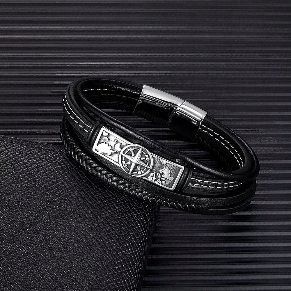 Nordiška odinė apyrankė su KOMPASU + graviravimas