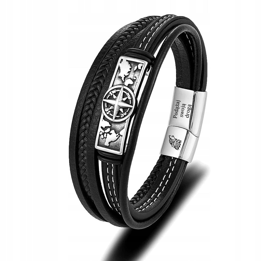 Nordiška odinė apyrankė su KOMPASU + graviravimas