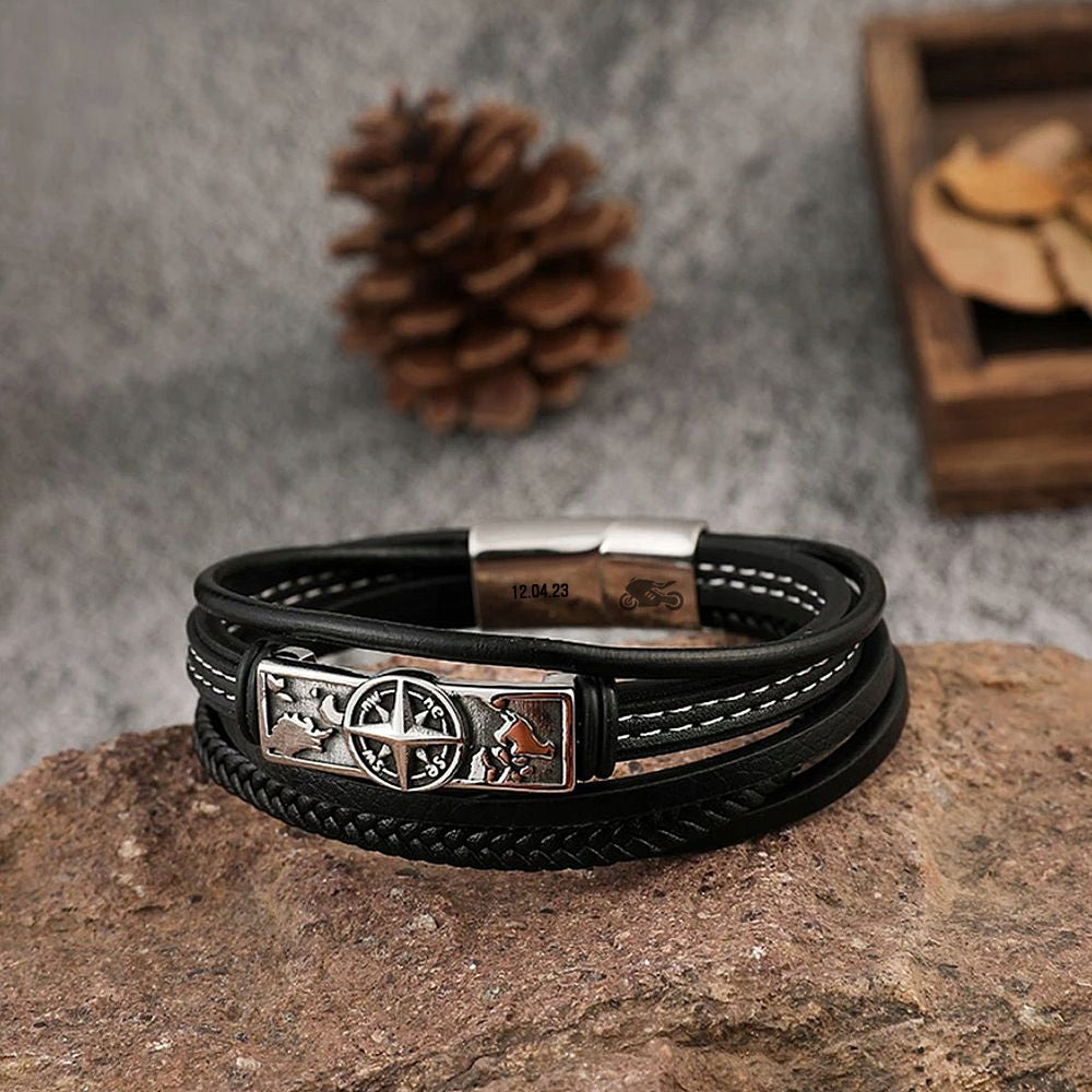 Nordiška odinė apyrankė su KOMPASU + graviravimas