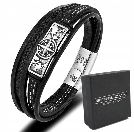 Nordiška odinė apyrankė su KOMPASU + graviravimas