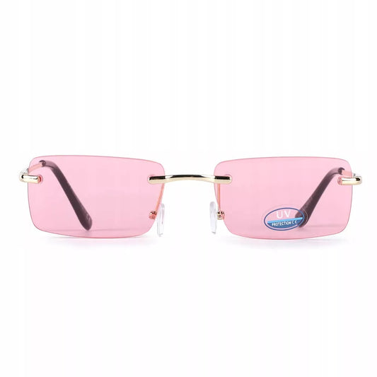 Rožiniai saulės akiniai be rėmelio, stačiakampiai + dėklas