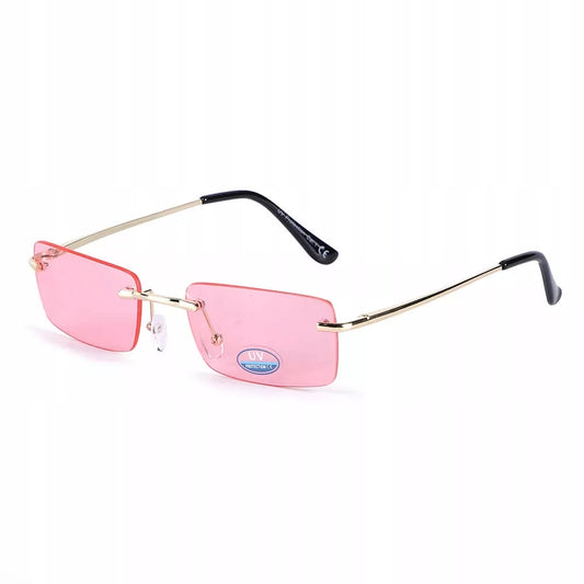 Rožiniai saulės akiniai be rėmelio, stačiakampiai + dėklas