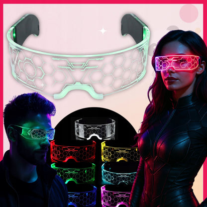RGB LED akiniai, šviečiantys 7 spalvomis, vakarėliui, "Cyberpunk", neoniniai, festivaliui