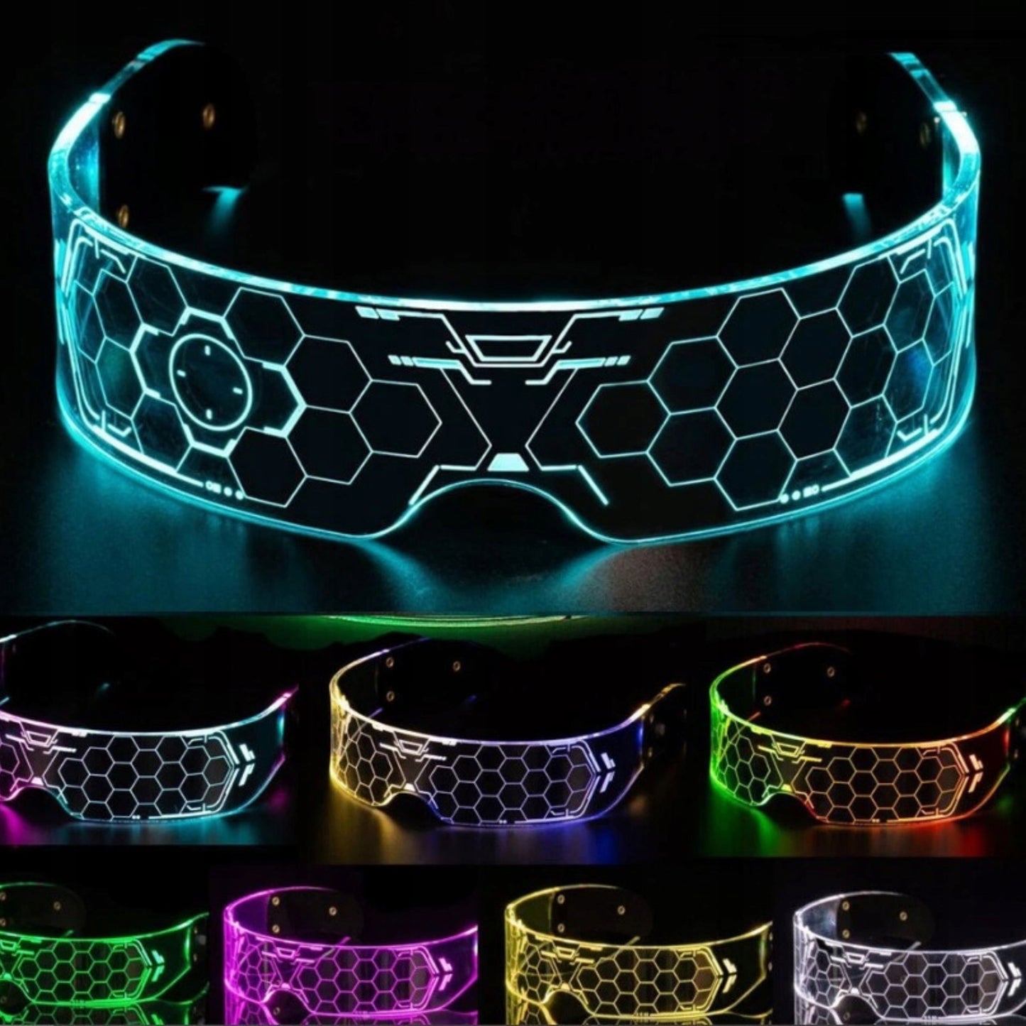 RGB LED akiniai, šviečiantys 7 spalvomis, vakarėliui, "Cyberpunk", neoniniai, festivaliui