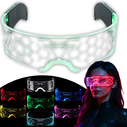 RGB LED akiniai, šviečiantys 7 spalvomis, vakarėliui, "Cyberpunk", neoniniai, festivaliui