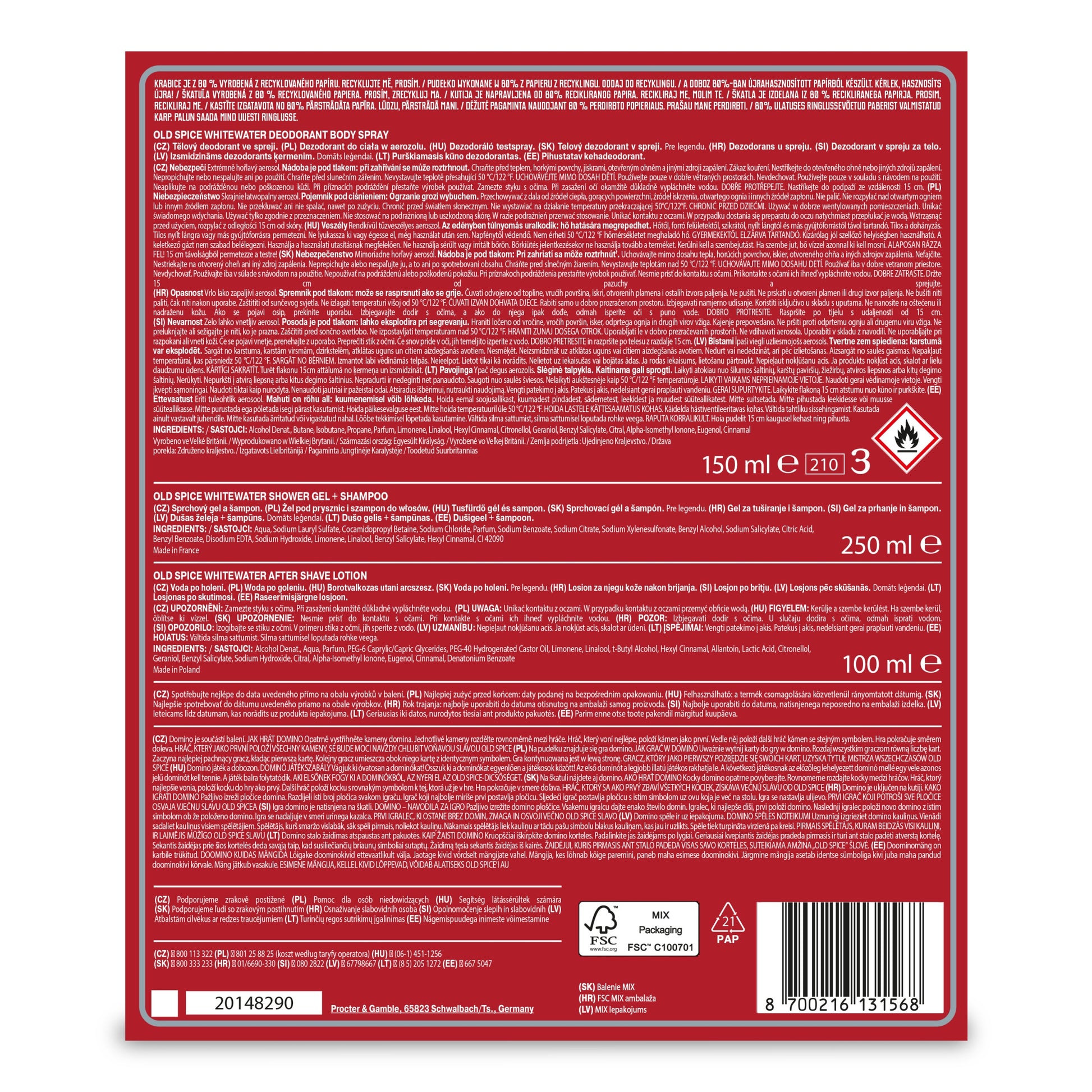 OLD SPICE Whitewater dezodorantas - gelis - nuo prakaito - be kolektyvinės pakuotės