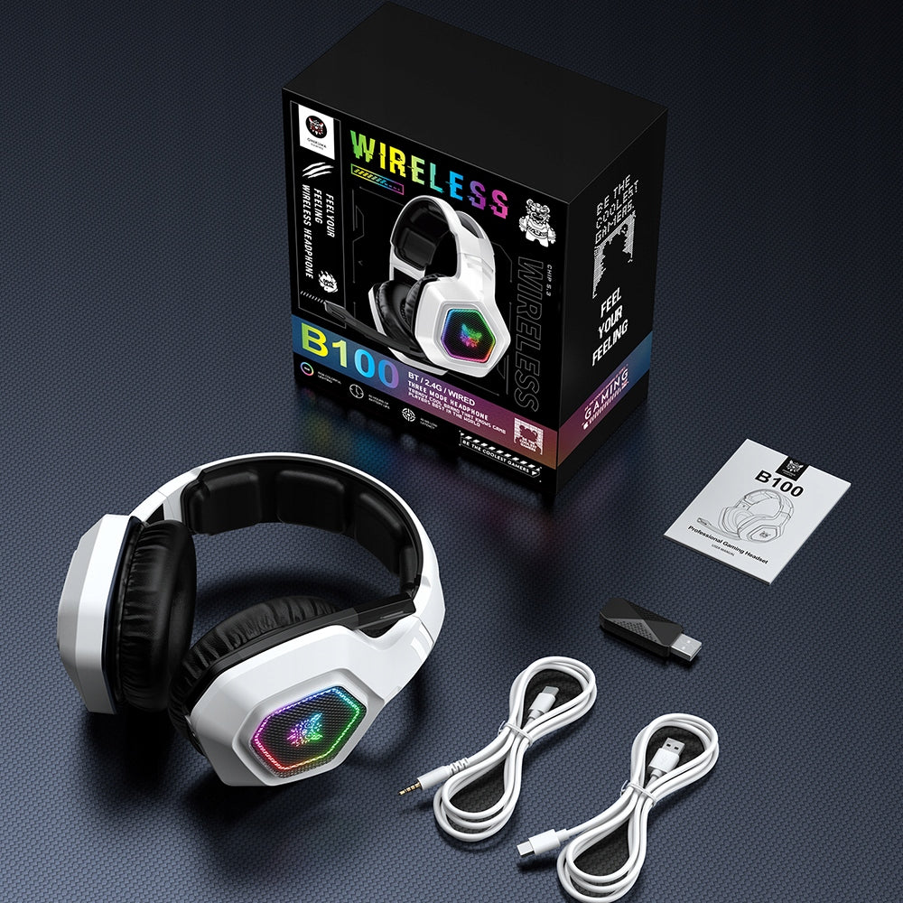 ONIKUMA B100 Belaidės žaidimų ausinės ant ausų BT 5.3 RGB 2.4 GHz