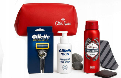Old Spice Gillette Originalus rinkinys su kosmetine, dovanų rinkinys su dezodorantu ir skustuvu