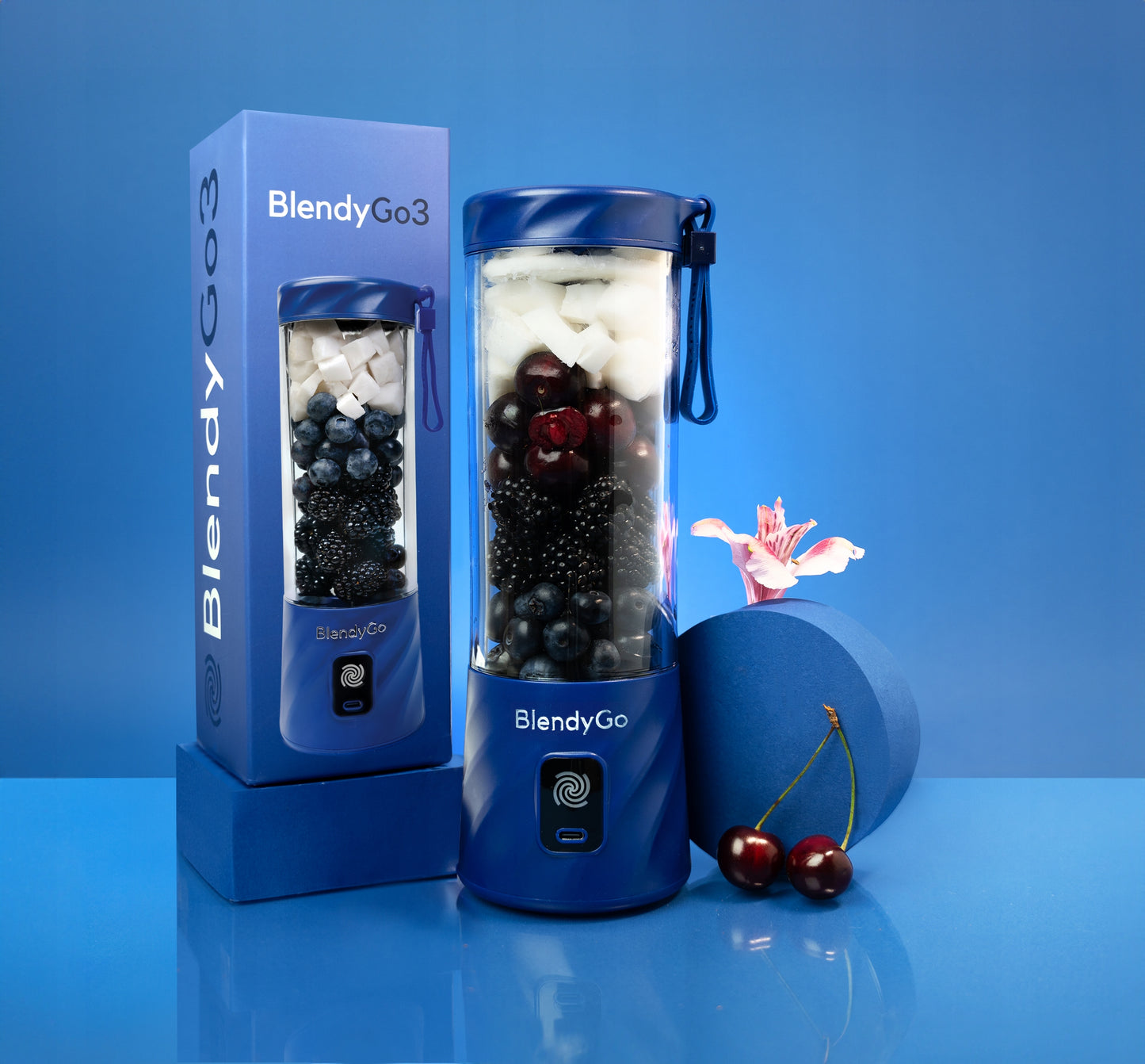Originalus BlendyGO 3 Nešiojamas Belaidis USB Maišytuvas, 550 ml, Tamsiai Mėlynos Spalvos