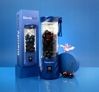 Originalus BlendyGO 3 Nešiojamas Belaidis USB Maišytuvas, 550 ml, Tamsiai Mėlynos Spalvos