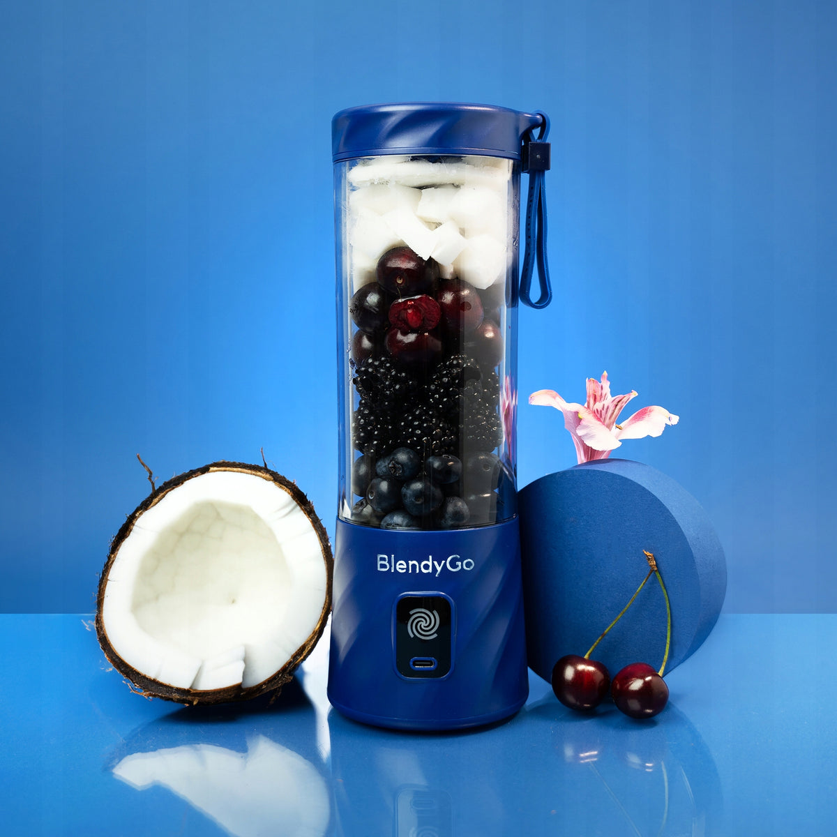 Originalus BlendyGO 3 Nešiojamas Belaidis USB Maišytuvas, 550 ml, Tamsiai Mėlynos Spalvos