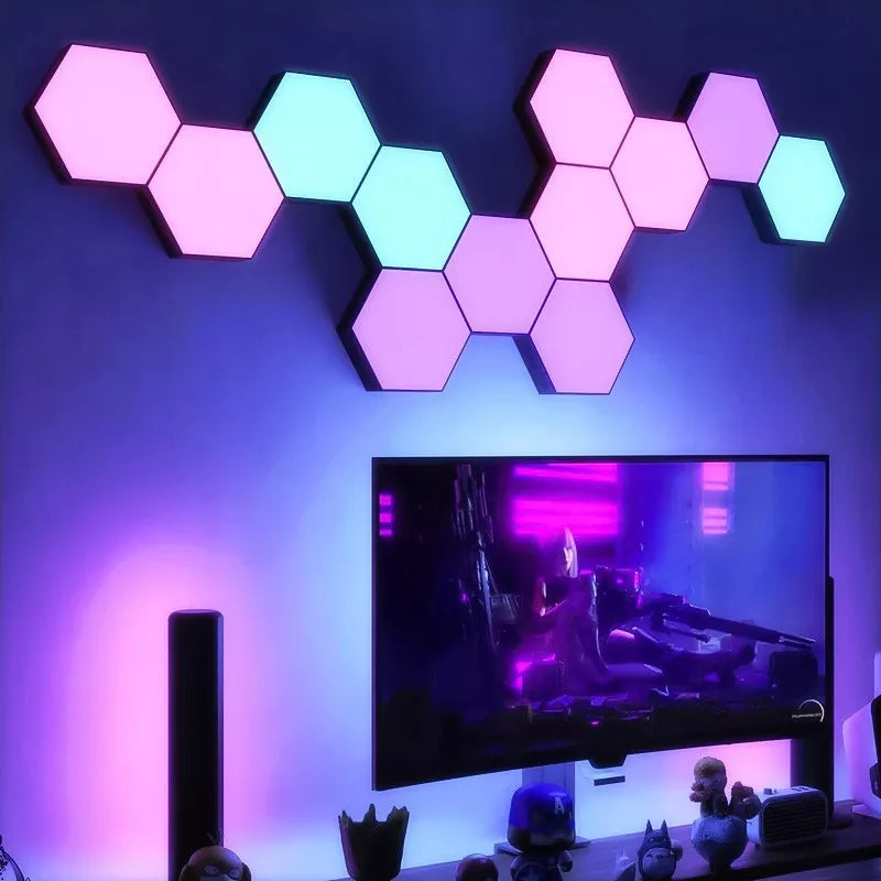 Žaidimų apšvietimas Hexagon Ambience LED RGB dekoracija su programėle ir pulteliu, 12 vnt.