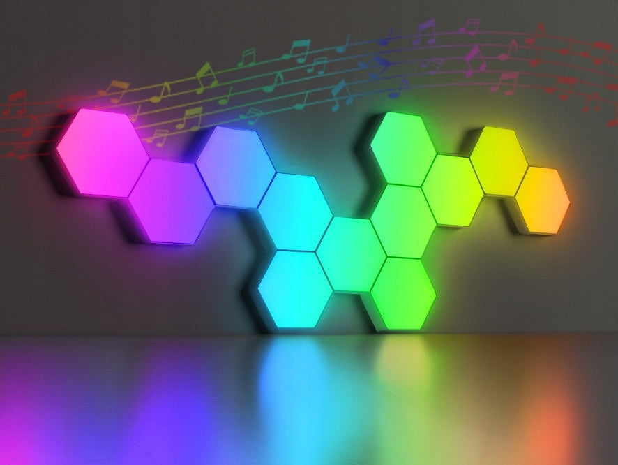 Žaidimų apšvietimas Hexagon Ambience LED RGB dekoracija su programėle ir pulteliu, 12 vnt.