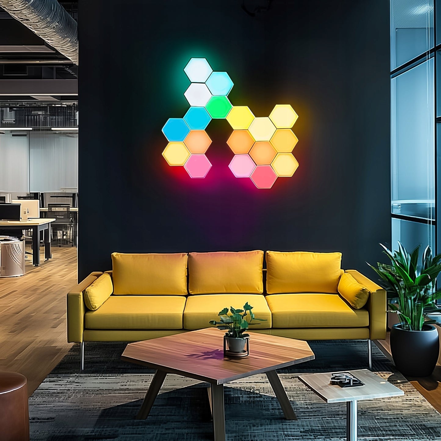 Žaidimų apšvietimas Hexagon Ambience LED RGB dekoracija su programėle ir pulteliu, 12 vnt.