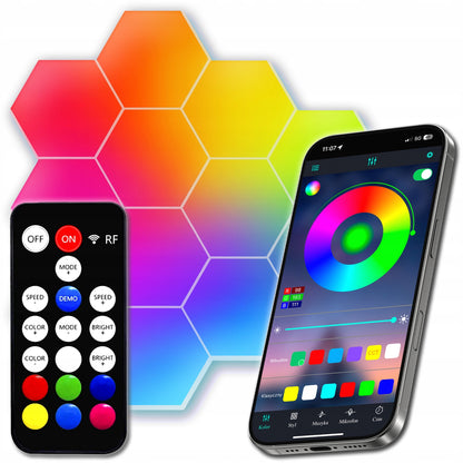 Žaidimų apšvietimas Hexagon Ambience LED RGB dekoracija su programėle ir pulteliu, 12 vnt.