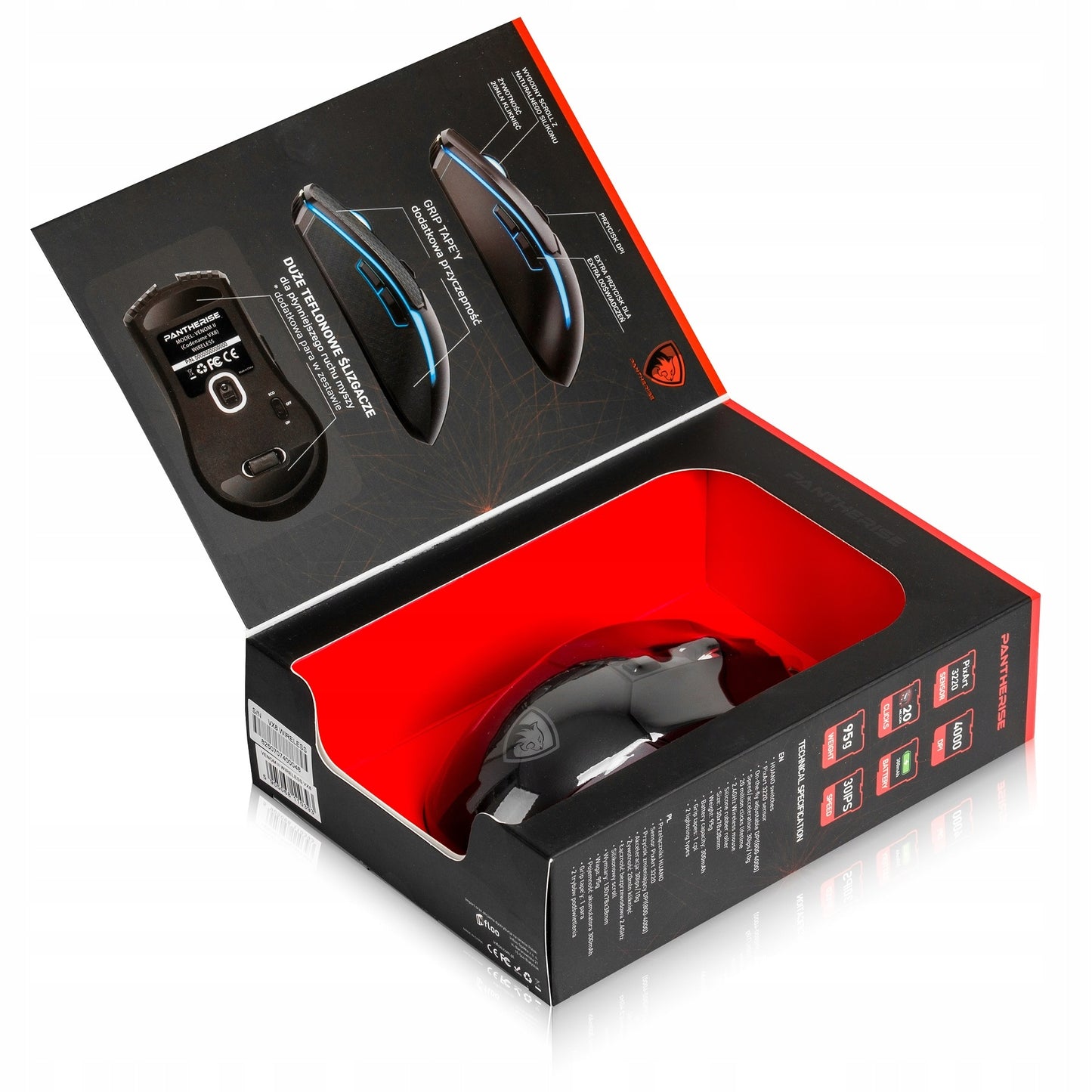 PANTHERISE VENOM II RGB Žaidimų Pelė MINECRAFT 12400DPI Žaidėjams 20 mln. Paspaudimų