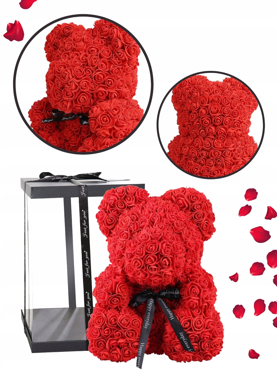 GRAŽI MEŠKUTĖ IŠ XXL ROŽIŲ 40CM DIDELĖ RAUDONA DOVANAI