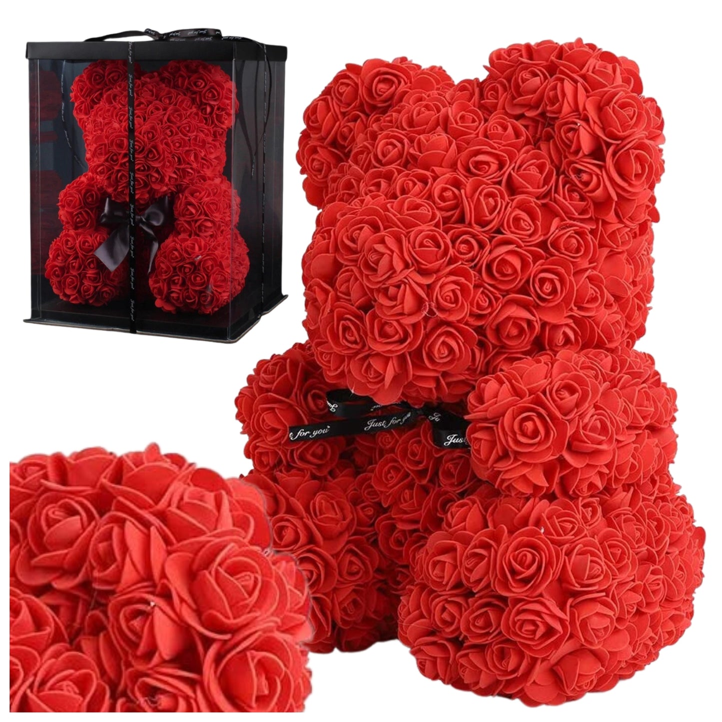 GRAŽI MEŠKUTĖ IŠ XXL ROŽIŲ 40CM DIDELĖ RAUDONA DOVANAI