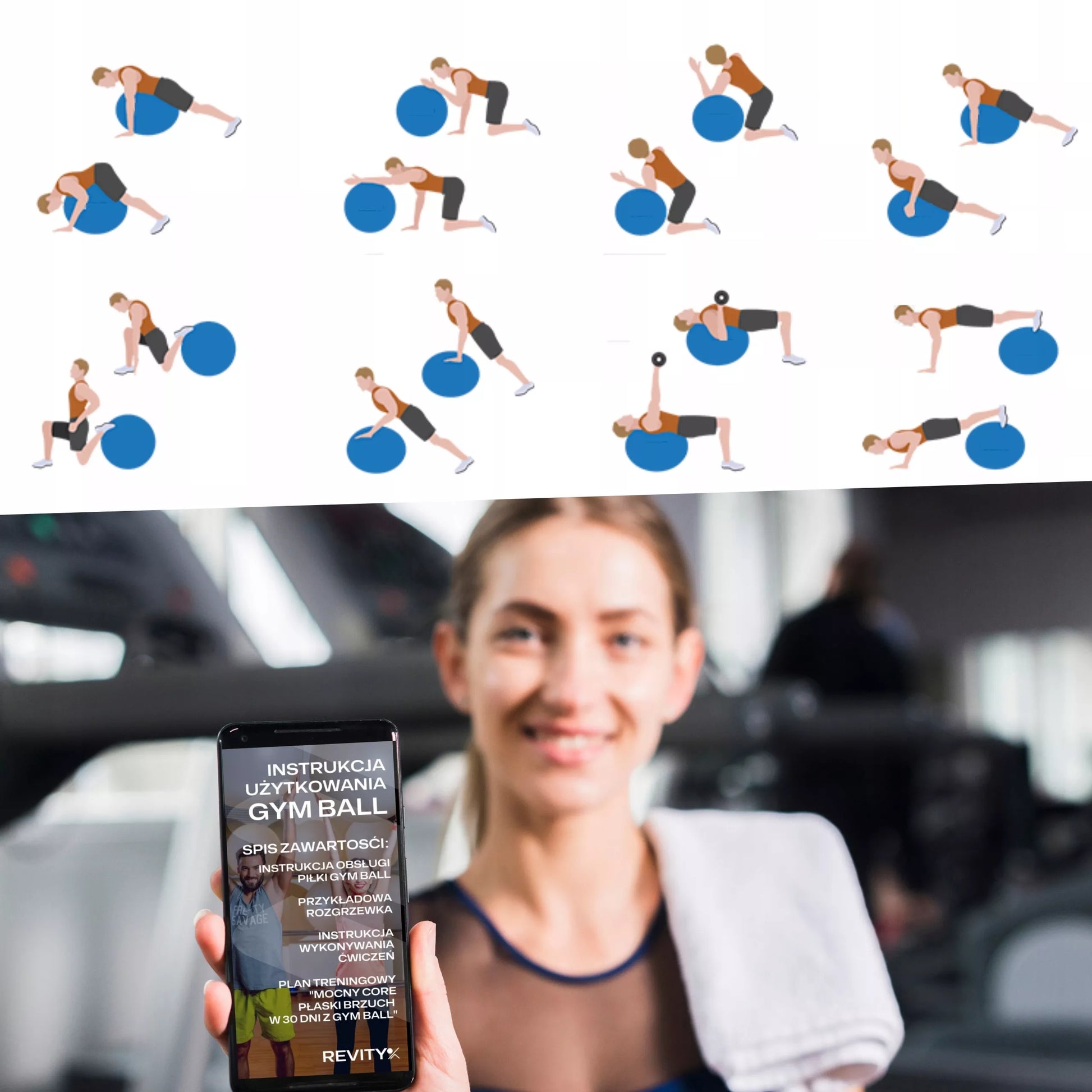 Gimnastikos kamuolys pratimams, treniruotėms, fitnesui, reabilitacijai - Didelis 65 cm