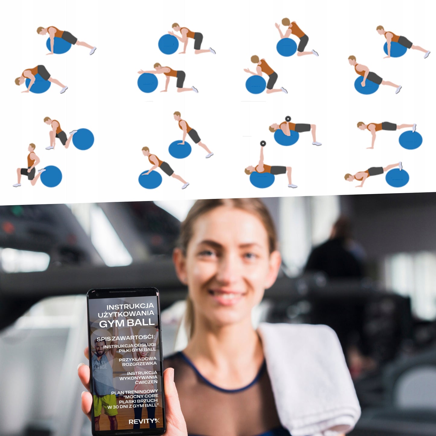 Gimnastikos kamuolys pratimams, treniruotėms, fitnesui, reabilitacijai - Didelis 65 cm