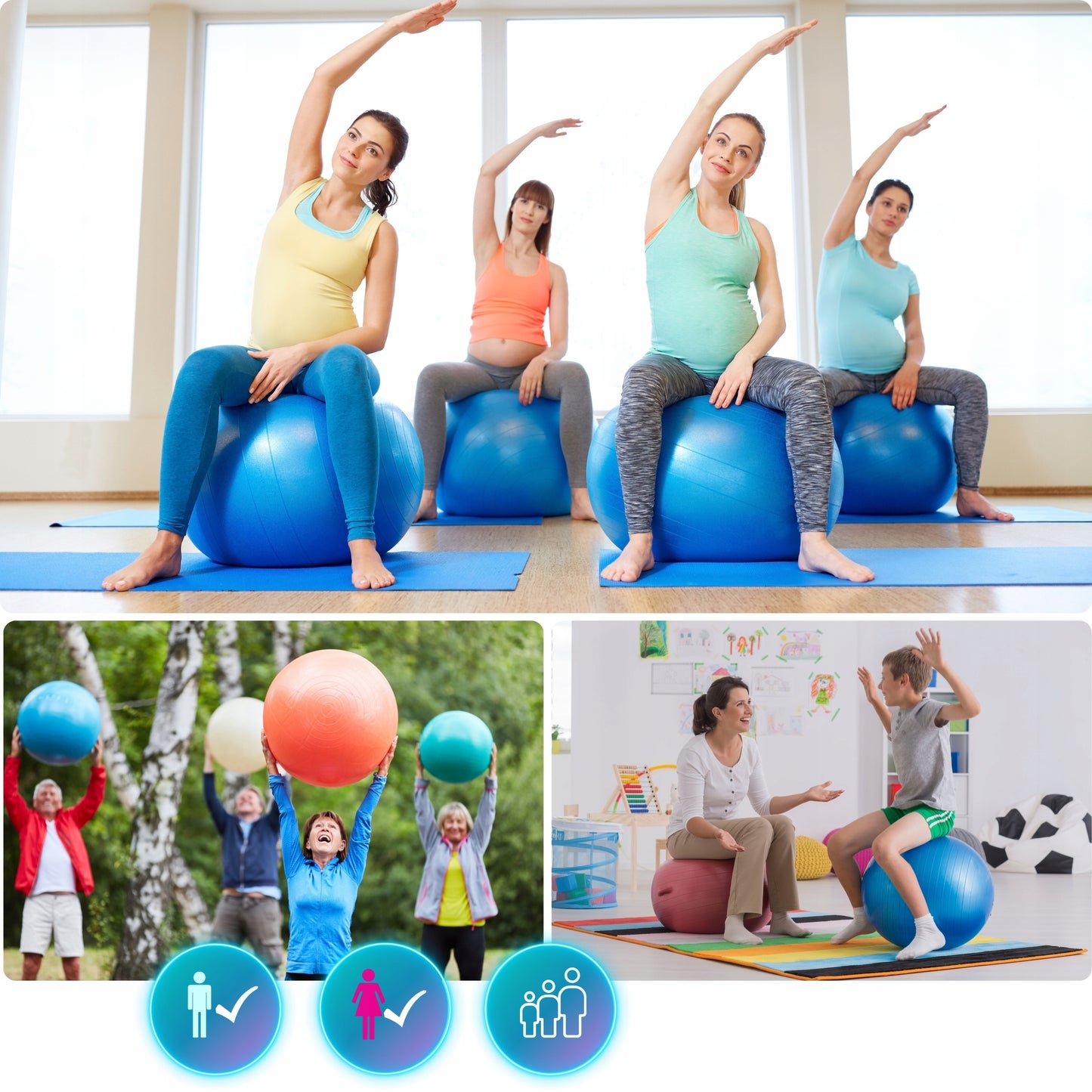 Gimnastikos kamuolys pratimams, treniruotėms, fitnesui, reabilitacijai - Didelis 65 cm