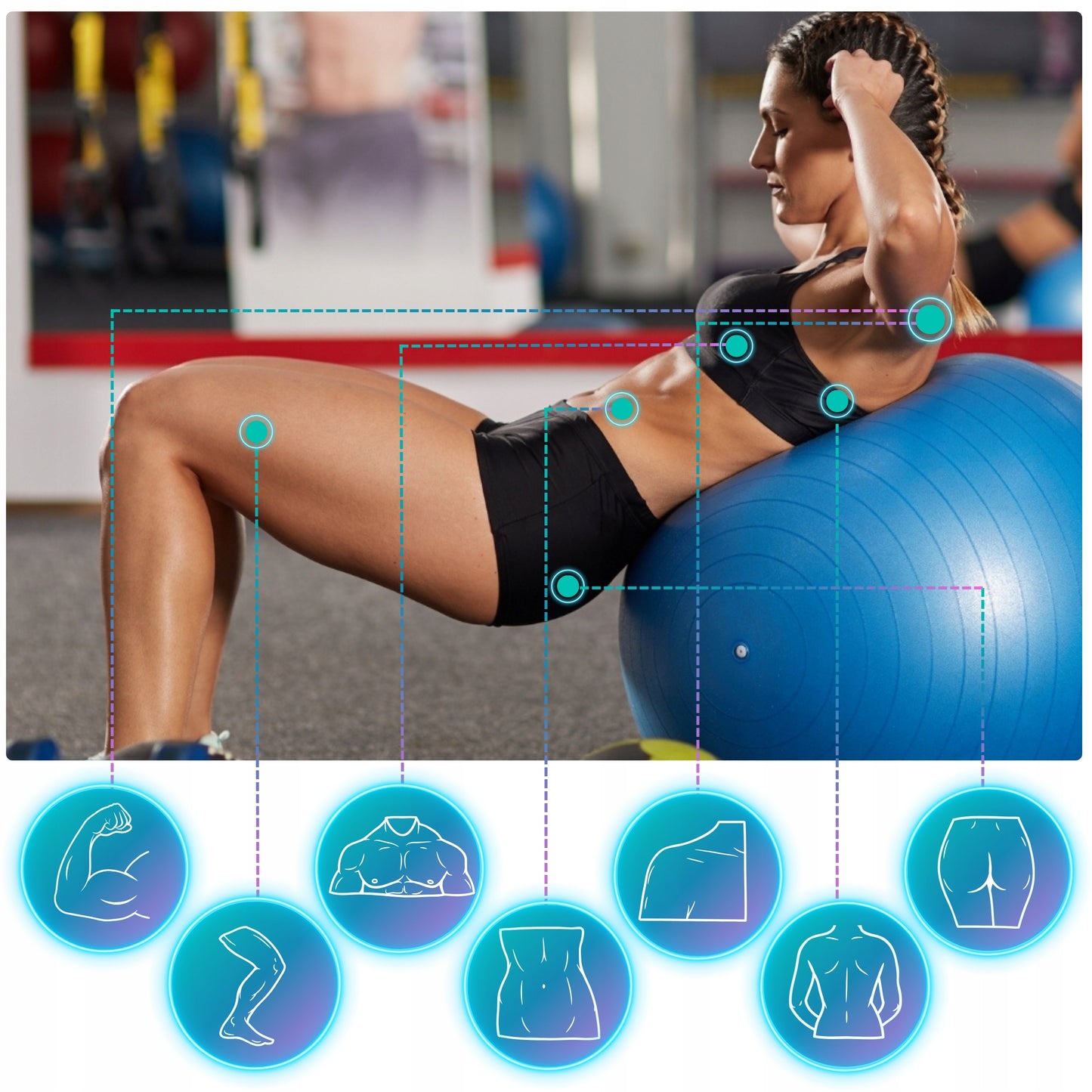 Gimnastikos kamuolys pratimams, treniruotėms, fitnesui, reabilitacijai - Didelis 65 cm