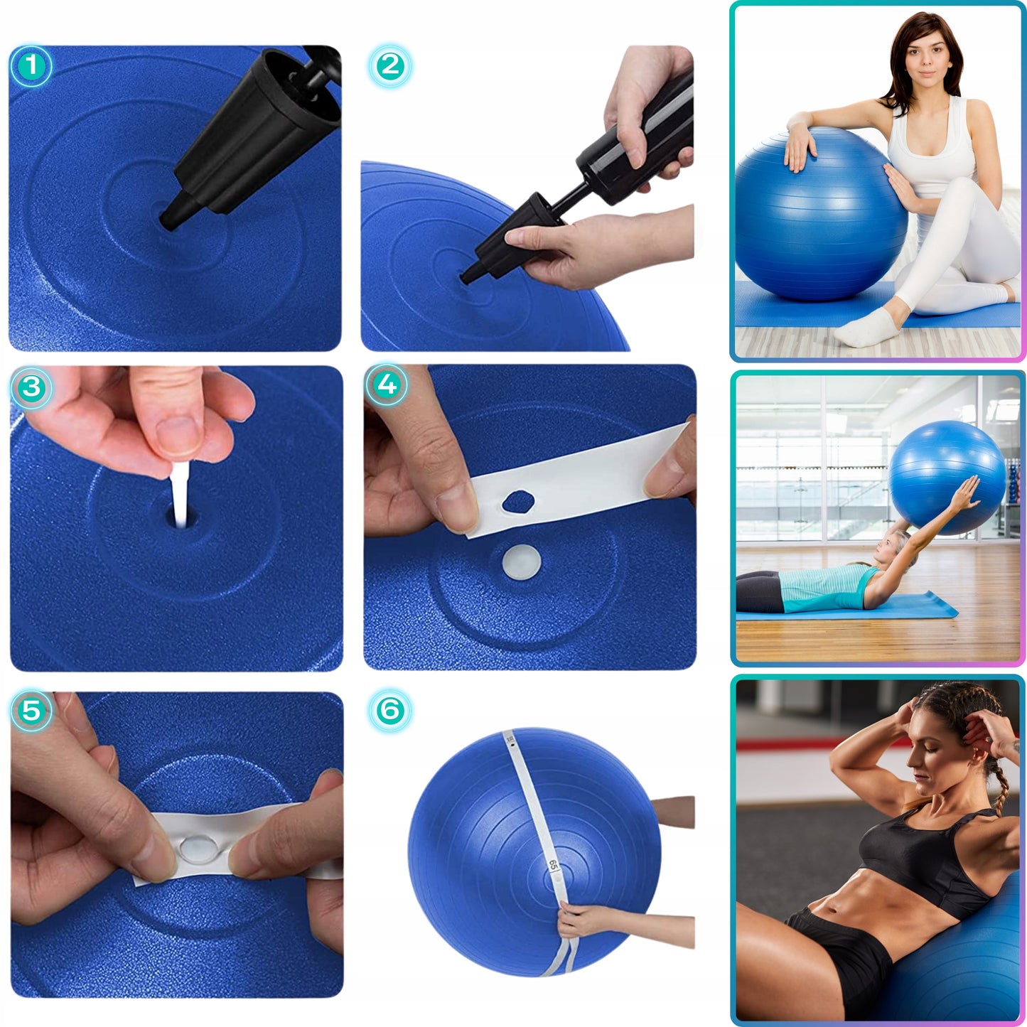 Gimnastikos kamuolys pratimams, treniruotėms, fitnesui, reabilitacijai - Didelis 65 cm