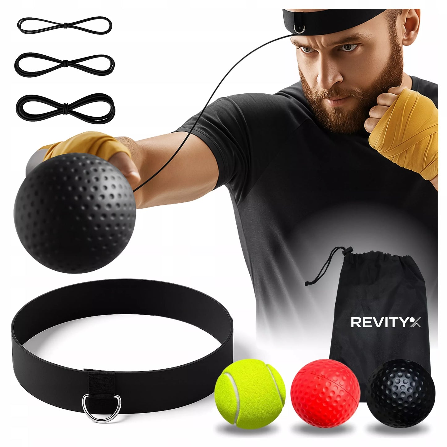 Reflekso kamuoliukas ant galvos bokso treniruočių rinkinys REFLEX BALL 3 vnt.