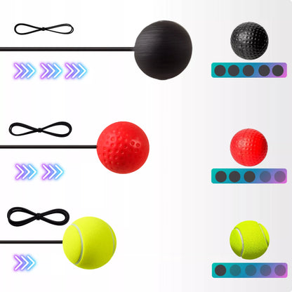 Reflekso kamuoliukas ant galvos bokso treniruočių rinkinys REFLEX BALL 3 vnt.