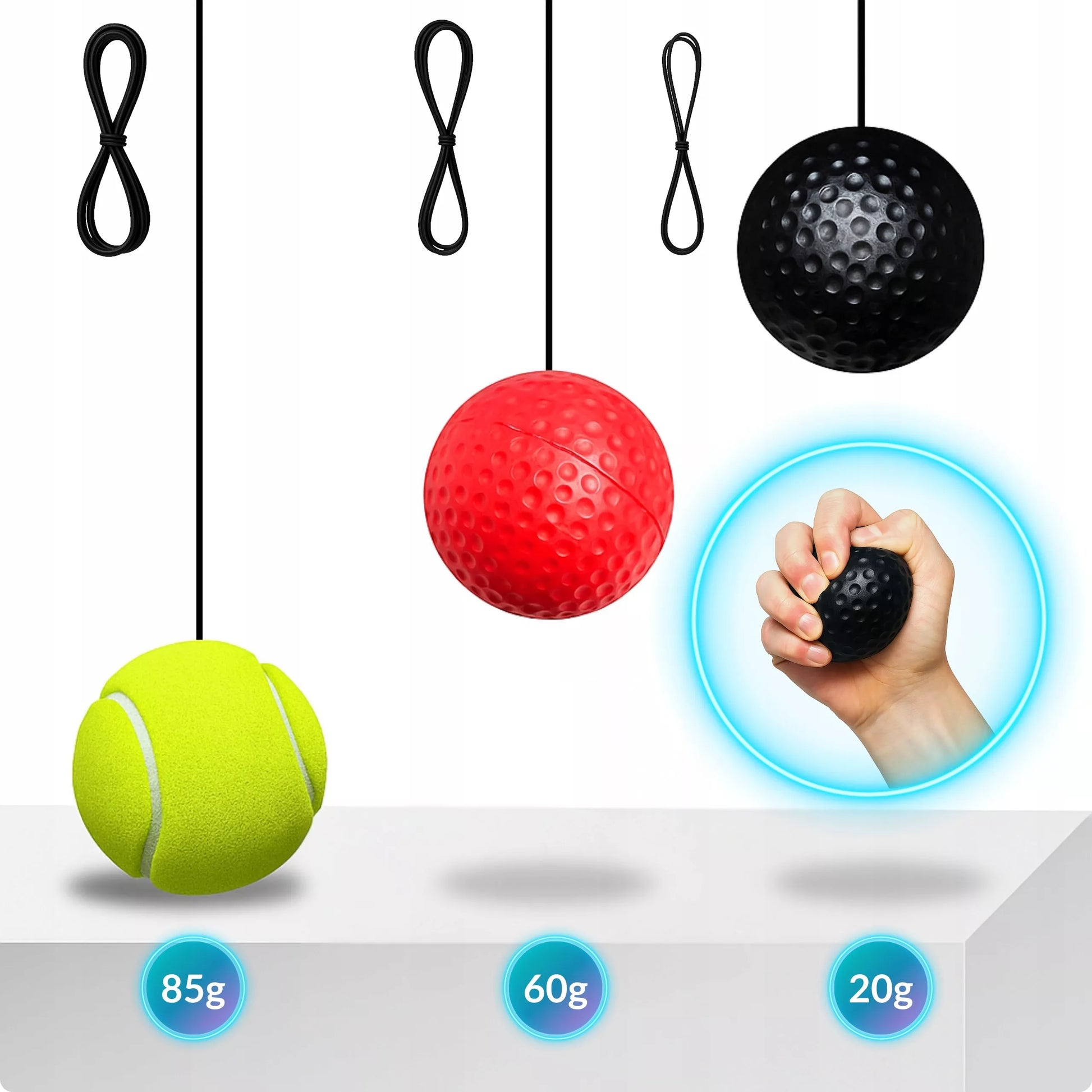 Reflekso kamuoliukas ant galvos bokso treniruočių rinkinys REFLEX BALL 3 vnt.