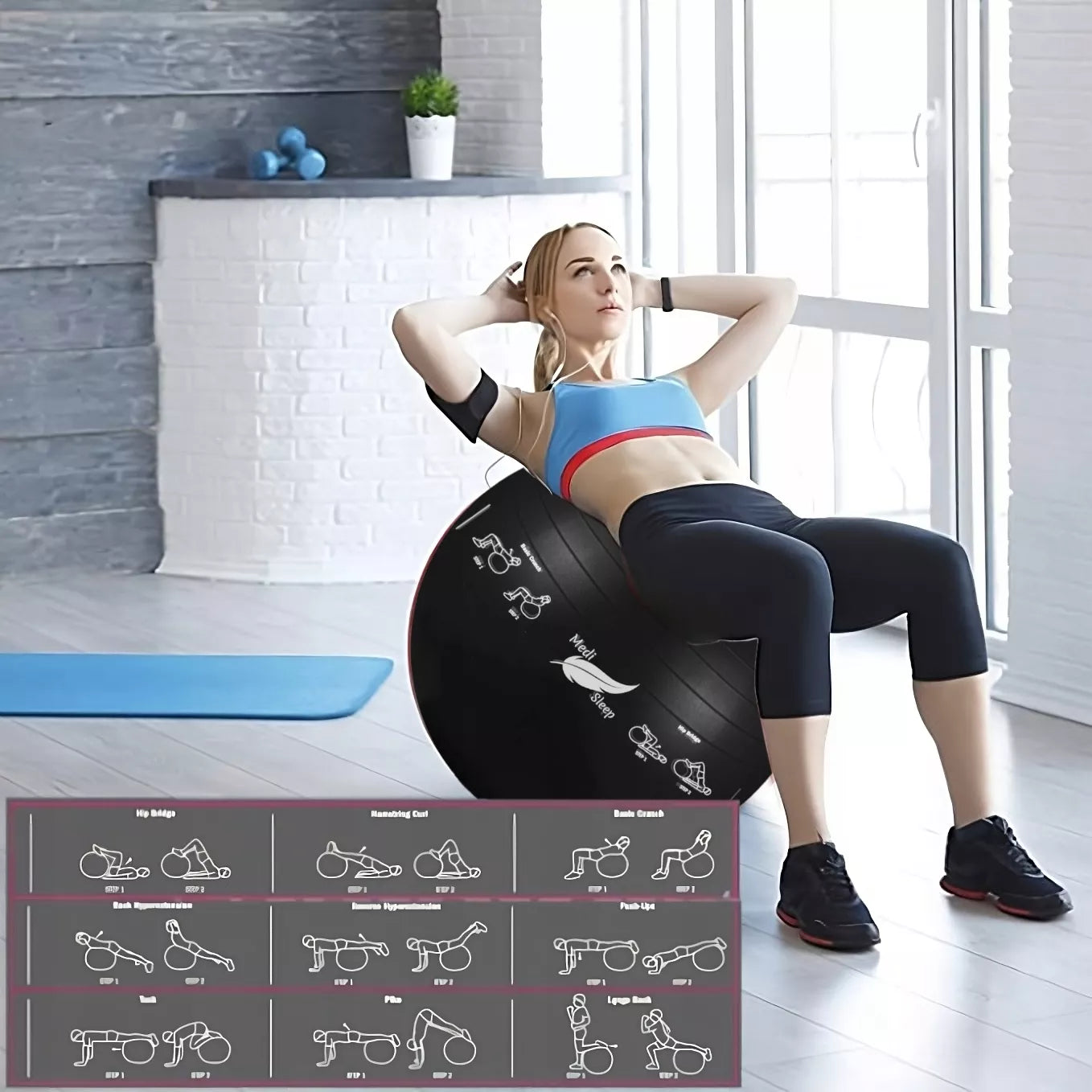 Reabilitacinis gimnastikos kamuolys pratimams, treniruotėms, fitnesui su pompa, 65cm