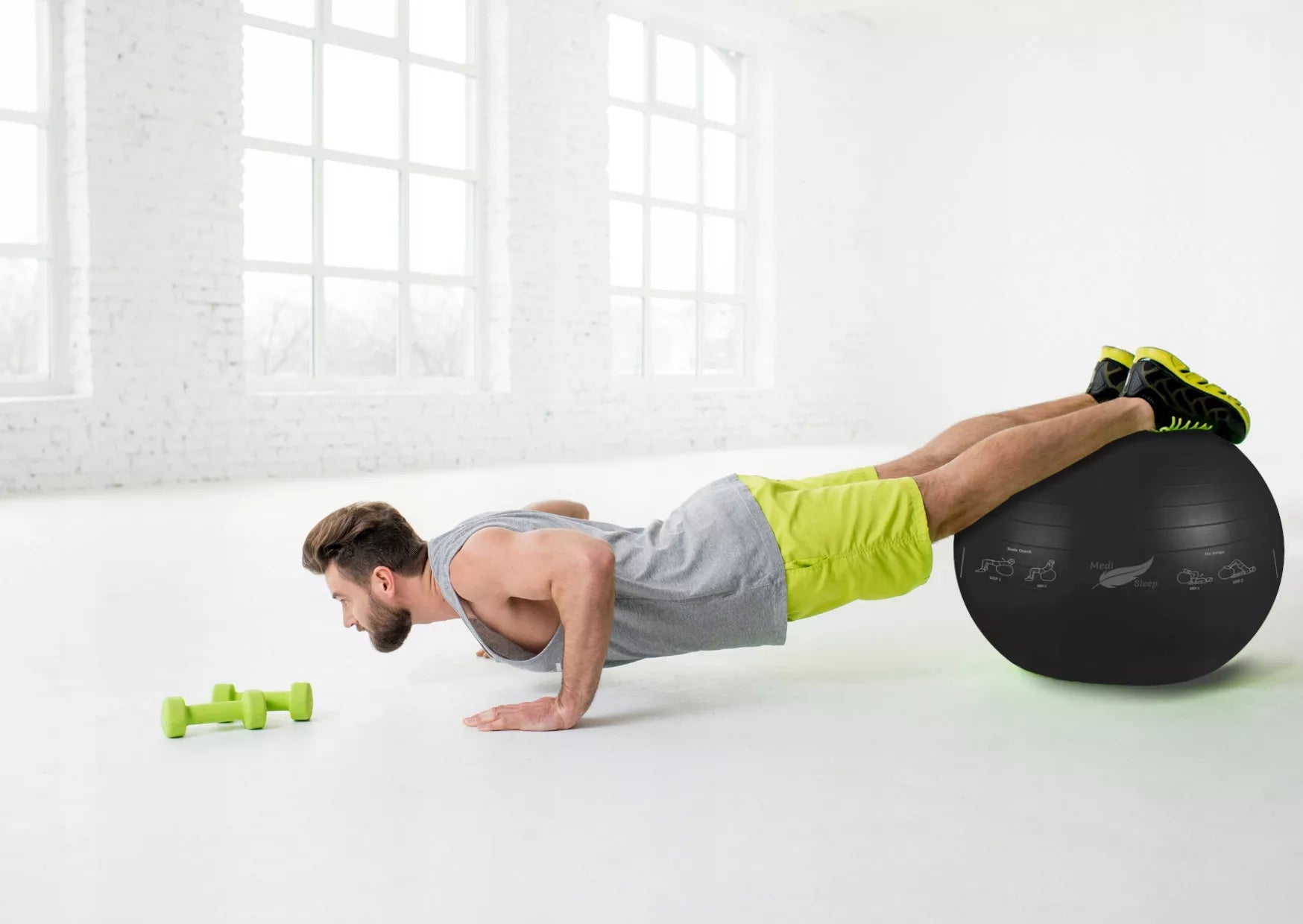 Reabilitacinis gimnastikos kamuolys pratimams, treniruotėms, fitnesui su pompa, 65cm